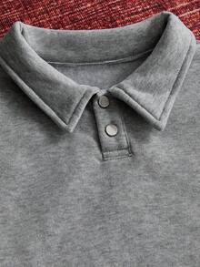 Knitted Fashionable Casual Men's Plain Long Sleeve Half Placket Loose Polo Shirt, For Friends, Fall - Grey - View 3