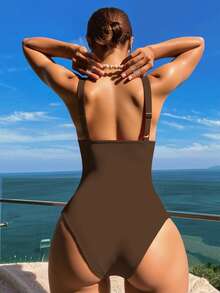 Swim Lushoire 1件条纹特殊面料交叉前开襟连体泳衣 - 彩色 - 查看 2