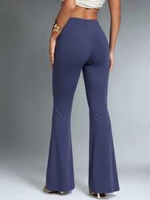 Denimoi V腰可調抽繩喇叭褲 性感下身休閒穿搭 機場穿搭 普拉提 - 藍色 - 查看 4