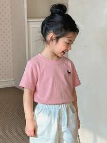 Dazy Kids 女孩獨角獸圖案圓領短袖休閒襯衫 夏季 - 粉色 - 查看 5