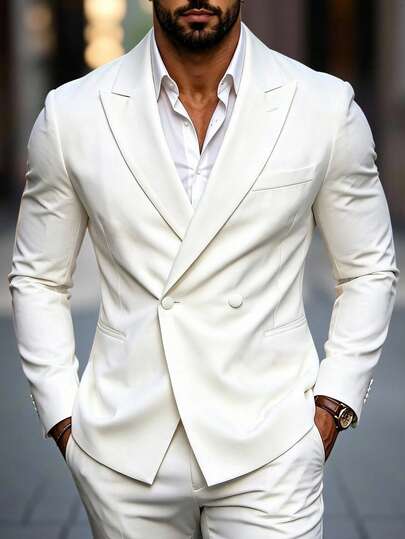 Manfinity Mode Men's White Casual Spring/Summer Wedding Formal Suit Jacket