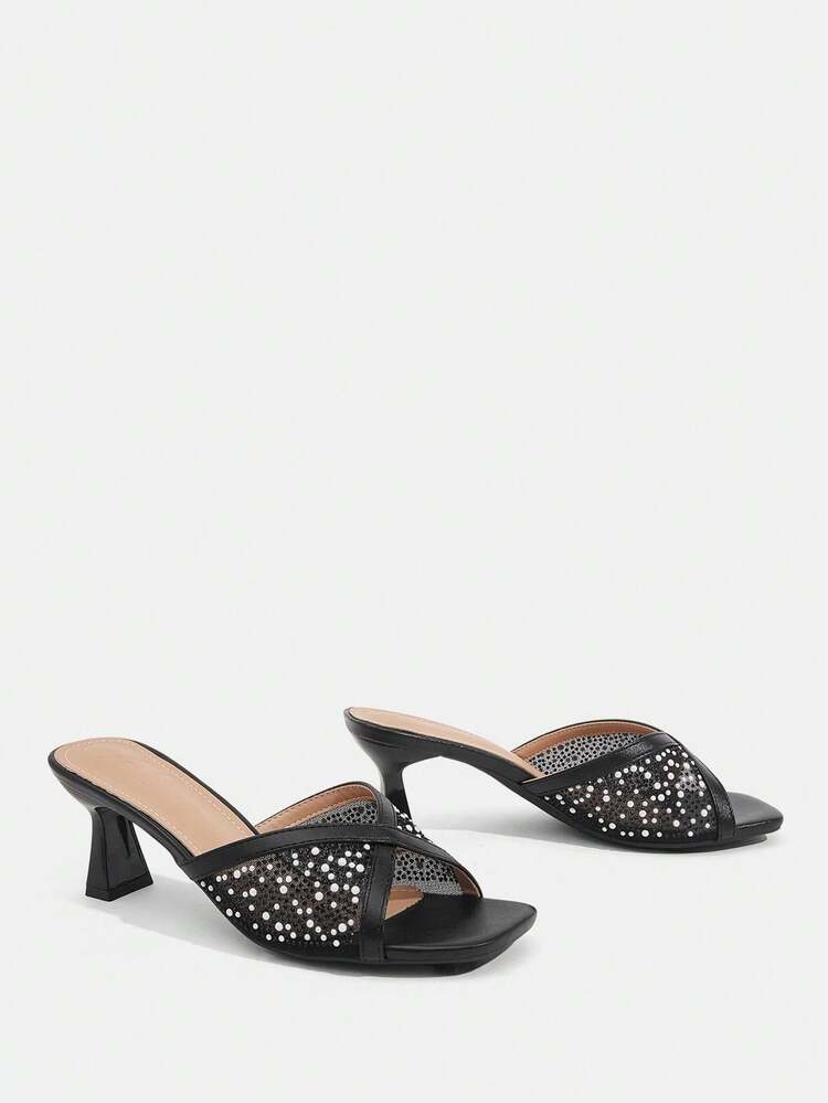 CUCCOO TILAWA Women's Summer Fashion Rhinestone Embellished Square Toe High Heel Sandals