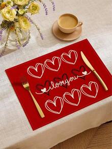 1/4/6PCS Polyester Stain Resistant Non Slip Washable Red Pink Heart Love Decor Placemat Dining Mat For Valentine Day Home Restaurant Dining Table Decor Household Items - Red - View 5