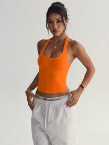 SHEIN Dewbera 女款無縫瑜珈運動內衣，無鋼圈健身上衣，交叉式運動背心，跑步內衣 - 珊瑚橙 - 查看 6