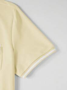 Manfinity Homme Men's Button Half-Placket Short Sleeve Chest Pocket Versatile Polo Shirt, Formal - Light Yellow - View 4