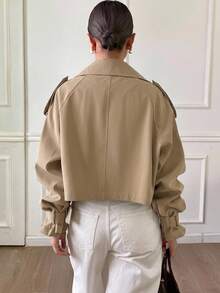 DAZY Epaulettes Design Raglan Sleeve Trench Coat,Fall Clothes Women Jacket - Khaki - View 10