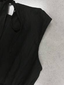SHEIN Clasi 女款休閒極簡黑色連身褲，100%純棉 - 黑色 - 查看 5