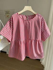 Comfortcana Plus Size Women's Summer Casual Vacation Style Print Babydoll Top - Red - View 7