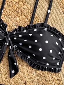 Swim Lushoire Ensemble de bikini à la mode et sexy pour femmes avec imprimé à pois, style influenceur vacances, printemps/été - Noir - Voir 9