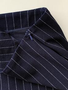 Comfortcana Women's Summer Commuter Elegant Navy Blue And White Tie-Up Asymmetric Hem Camisole And Mini Skirt 2 Pieces Set Office - Navy Blue - View 3