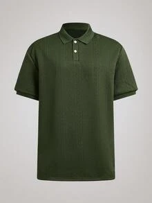 Officeau 男士紋理 Polo 衫，透氣純色商務休閒高爾夫球衫，通勤日常穿著 - 綠色 - 查看 3