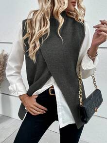 EMERY ROSE Fashion Casual Versatile Autumn/Winter/Spring Inner/Outer Wear Dual-Use Criss-Cross Women's Sweater Vest - Dark Grey - View 5