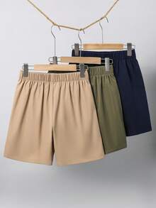SHEIN 3 Pcs Teen Boy Loose Casual Woven Net Color Casual Simple Basic Versatile Solid Color Sports Workwear Shorts Multi-Color Multi Piece Set, Buy One And Get Two Free, Get Three Suitable For Spring And Summer Seasons - Multicolor - View 2