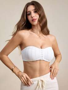 Hourtrue Women's Front Closure Lace Patchwork Comfortable Bra - White - View 5