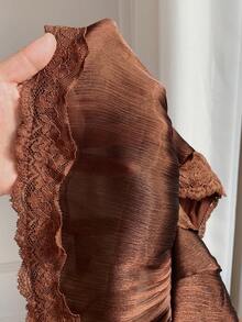 Comfortcana Women's Vintage Cute Solid Color Contrast Lace Camisole And Shorts 2-Piece Set, Casual Vacation Lounge Shades Of Brown Summer - Brown - View 7