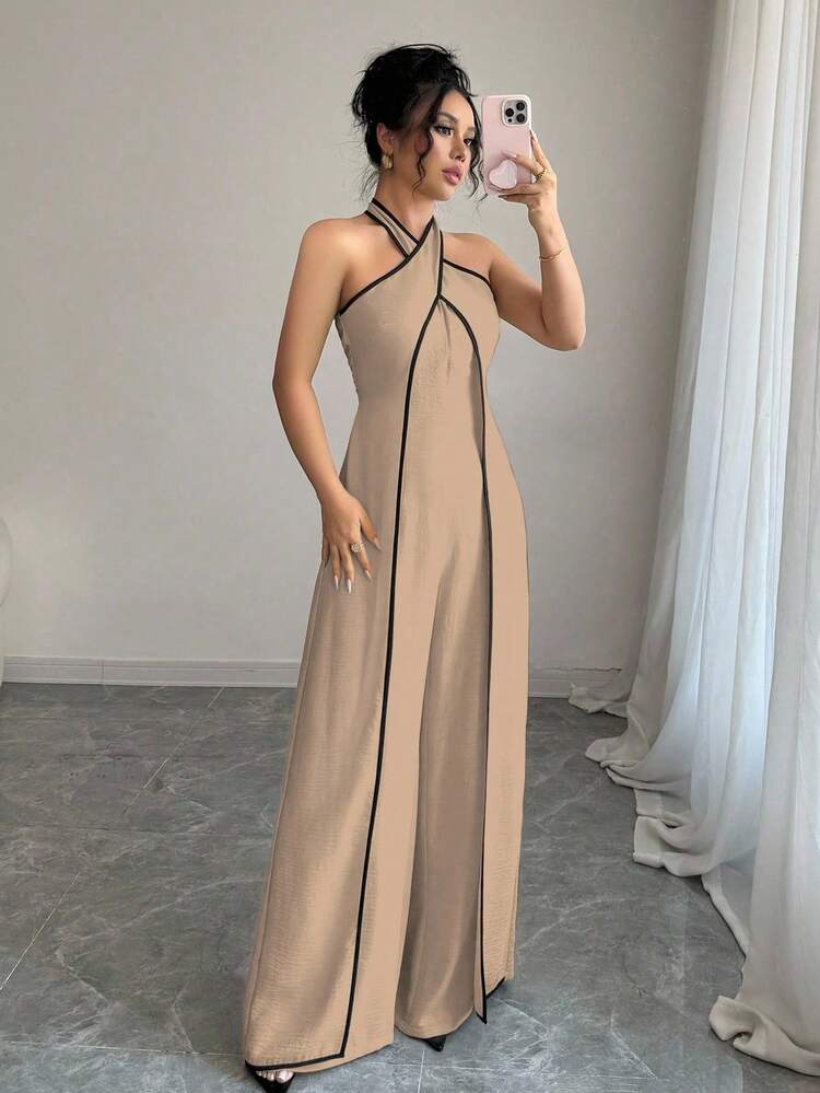 Elenzga 女性用フレアレッグサープライスネックジャンプスーツ | SHEIN