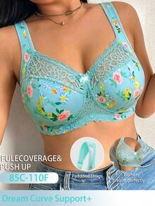 DesireSculpt Plus Size Lace Patchwork Non-Wired Bralette 1 Piece - Multicolor - View 5