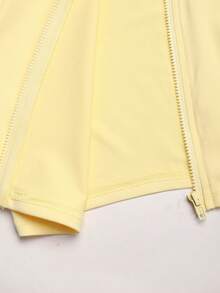 SHEIN Girlism Tween Girl Tween Girl Activewear Set: Cream Knit Long Sleeve Zip-Up Jacket, Vest, And Leggings 3 PiecesOutfit - Yellow - View 5