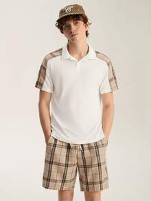 Limitiso 男士格子短袖 Polo 衫和短裤休闲套装，适合夏季、度假、日常装、派对、情侣装、男士礼物、毕业礼物、秋季服装、舒适装 - 米色 - 查看 5
