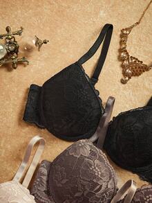 PinupPomp 3pcs/Set Bra Renda Berkawat Wanita, Seksi & Nyaman, Mengangkat dan Menopang - MultiWarna - View 4
