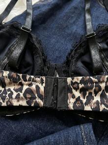 SHEIN 2pcs Women's Leopard Print Lace Patchwork Underwire Padded Push Up Bra Set ClassicAnimalPrint - Multicolor - View 5