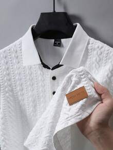 Manfinity Homme Camisa polo de punto jacquard con textura, cuello y puños acanalados en blanco, con 3 botones negros, formal para hombre - Blanco - Ver 5