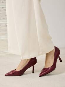 MOTF PREMIUM Zapatos de tacón alto para mujer, versátiles, de moda sencilla y generosa, adecuados para el trabajo, la oficina y el uso diario - Color caoba - Ver 7