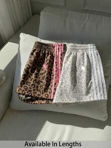 SHEIN PETITE CURVE Quần short dáng rộng, cạp chun, họa tiết da báo và sọc, kiểu dáng thường ngày. - Nhiều màu - Xem 1