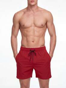 Manfinity KASUA Hombres Pantalones cortos de playa lisos con cintura con cordón para vacaciones - Rojo - Ver 3