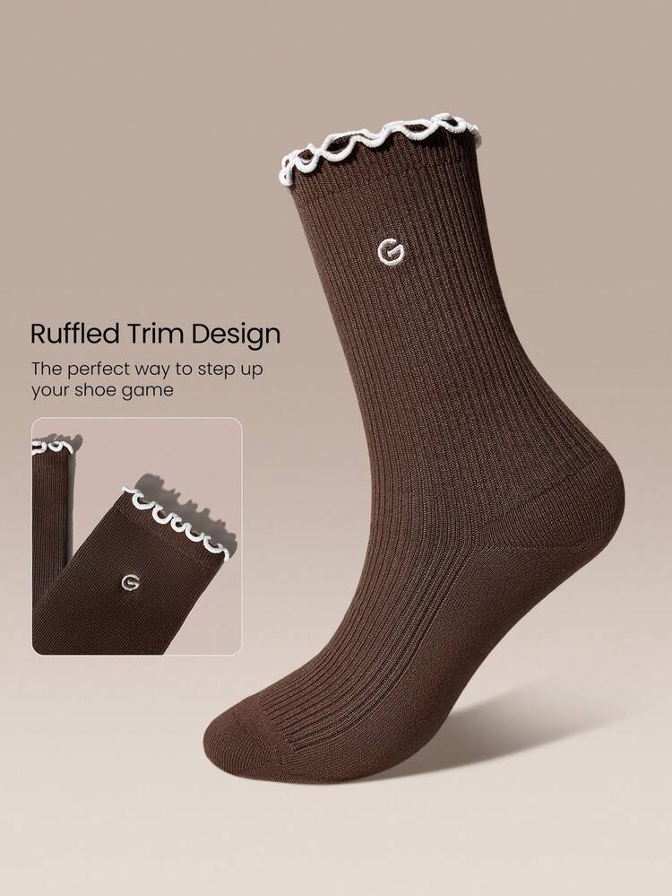 Comfy Flex Seamless Toe Construction Embroidered Ruffle Socks Daily Casual