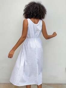 DAZY Women's Solid Color Square Neck Summer Sleeveless Loungewear Dress - White - View 2