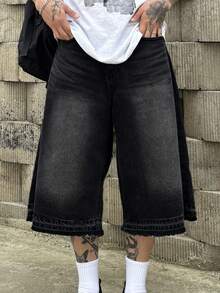 Livesso Black Washed Loose Fit Men's Denim Shorts Summer - Black - View 5