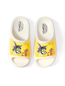 TOM & JERRY X SHEIN 米色卡通男孩拖鞋，EVA輕量材質，腳趾保護，適合室內、淋浴或海灘使用，幼兒和兒童尺寸，夏季服飾，春季服飾，海灘，度假 - 米色 - 查看 5