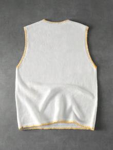 ROMWE MEN Street Life Men's Casual Vacation Contrast Trim Sun & Moon Embroidery Sleeveless Knit Top - Yellow - View 2