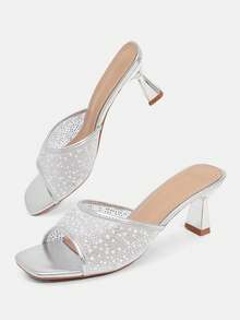 CUCCOO TILAWA Women's Shoes Spring And Summer New Fashionable And Comfortable Silver Rhinestone Pearl Square Toe High-Heeled Sandals, Commuting, Parties, Vacations - Silver - View 9