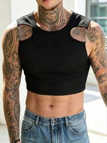 Manfinity Dauomo Herren Cut Out Metall Ketten Sexy Weste - Schwarz - Übersicht 5