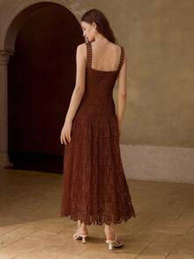 MOTF PREMIUM WOMEN GUIPURE LACE SOLID SLIM WAIST MAXI SLIP DRESS - Brown - View 3