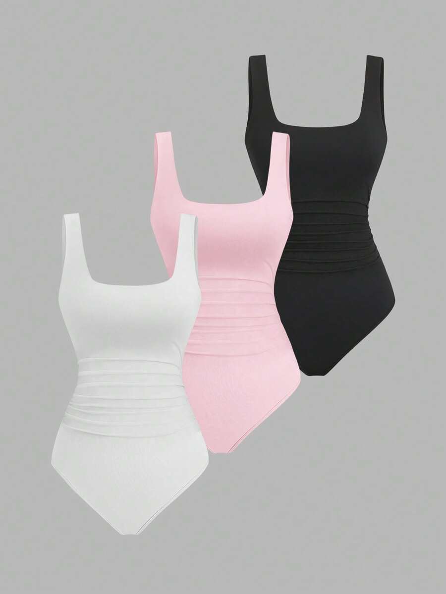 Sweetra Women's Solid Color Bodysuit Minimalist - Multicolor - View 1