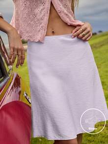 Aralina Summer/ Picot Trim On Waistband A Line Flowy Cute Basic Midi Skirt Perfect For Homecoming Picnic Graduation Lavender - Mauve Purple - View 1
