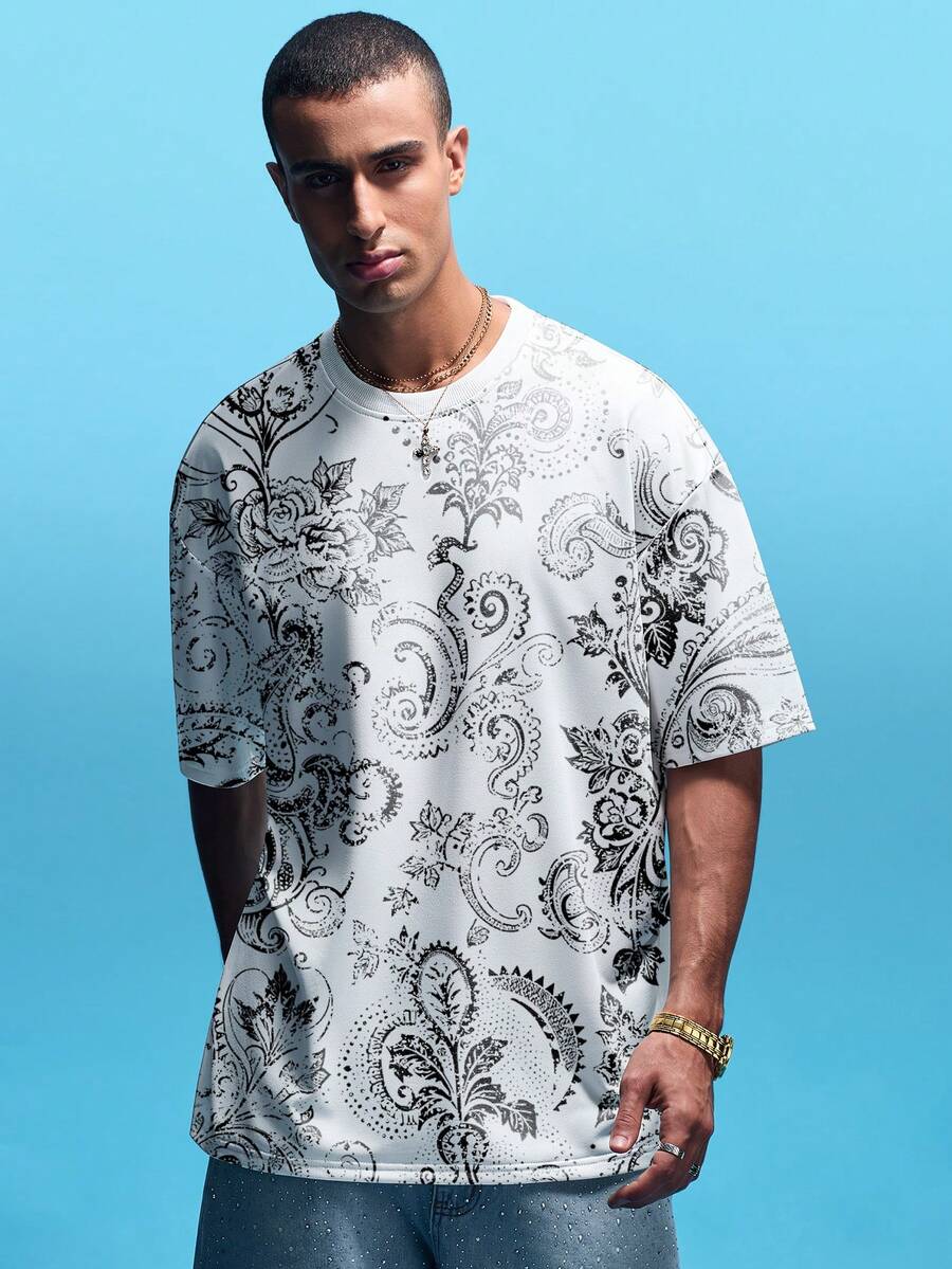 Manfinity Homme Men's Summer Casual Paisley Print Crew Neck Short Sleeve T-Shirt - Multicolor - View 1
