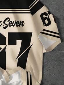 SHEIN 男童休闲简约短袖圆领T恤，适合春夏穿着，经典酷炫俚语#67，经典酷炫运动元素图案印花，六七码 - 彩色 - 查看 5