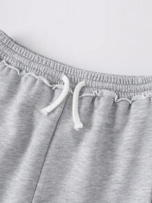 SHEIN 青少年女孩寬鬆抽繩口袋寬腿運動長褲，淺灰色 - 灰色 - 查看 3