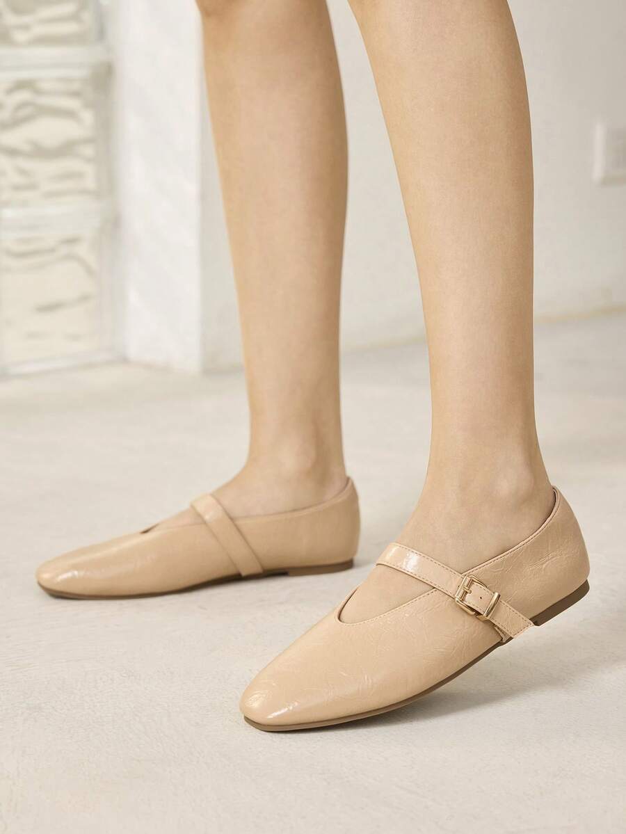 MOTF PREMIUM WOMEN'S COMMUTING CASUAL COMFORTABLE VERSATILE MARY JANE SQUARE TOE FLAT SHOES FOR CHRISTMAS SPRING SHOES - Khaki - View 2