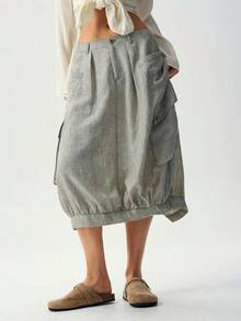 Bohemela Casual Solid Color Woven Loose Women's Skirt Vacation Panlakad Gray Autumn - Army Green - View 2