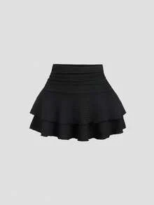 Sweetra Setelan 2 Potong Atasan Crop Top V-Neck Tanpa Punggung Seksi & Rok Mini Dekorasi Kancing Logam Vintage, Kasual untuk Liburan, Kencan, Gaya Eropa dan Amerika - Hitam - View 4
