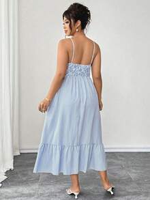 SHEIN Clasi Summer New Striped Patchwork Ruffle Camisole A-Line Sexy Boho Fashion Women Dress Beach Vacation Blue And White - Blue - View 2