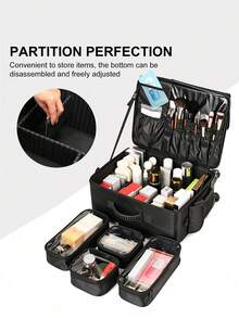 1Pc Large-Capacity Professional Trolley Case, Professional Permanent Makeup Case, Makeup Bag, Eyelash Extension And Nail Care Furniture And Beauty Tool Storage Box - Black - View 7