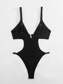 Swim SXY New Deep V-Neck Hollow Sexy Backless One-Piece Swimsuit For Summer - Black - View 4