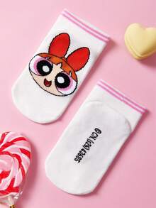 THE POWERPUFF GIRLS X SHEIN 3雙兒童中筒棉襪，簡約百搭白色學生襪，柔軟透氣吸濕，可愛卡通加強趾跟耐磨，男女童日常室內外通用四季款 - 白色 - 查看 5