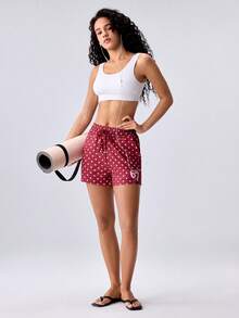 Loungeista 2pcs Solid Color Elastic Waist Drawstring Casual Sports Shorts - Multicolor - View 6